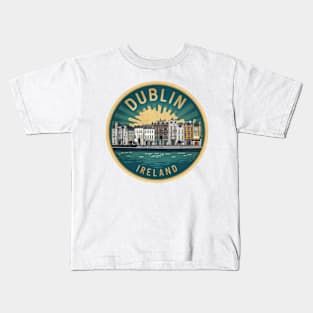 Retro Vintage Dublin Cityscape Sticker Kids T-Shirt